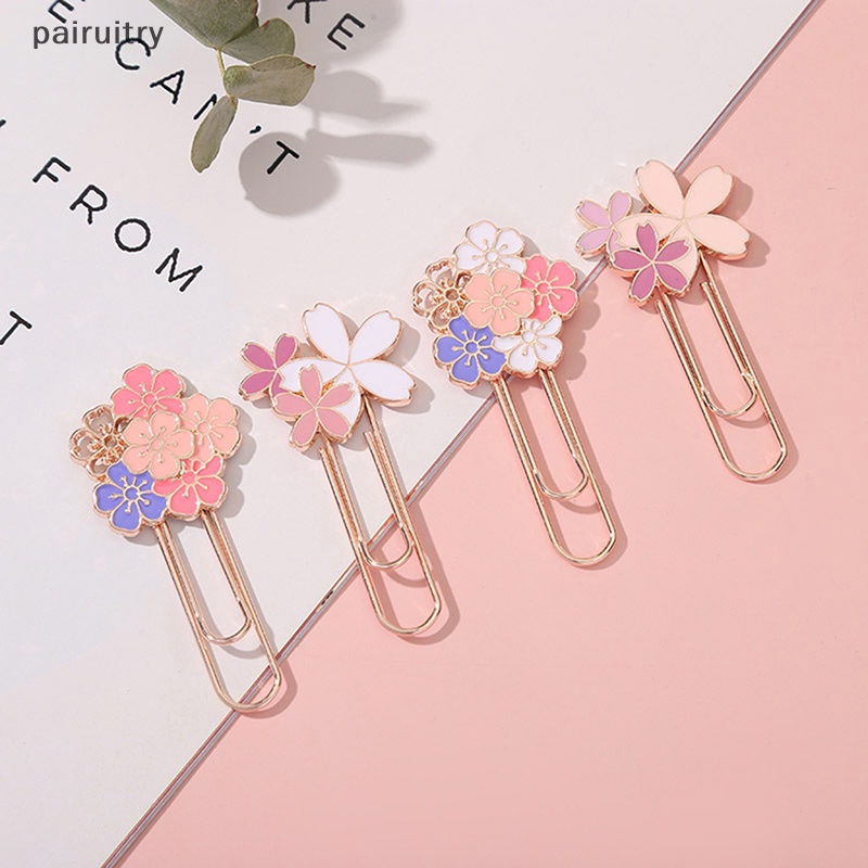 Prt 1pc Bunga Sakura Merah Muda Logam Bookmark Indah Cherry Blossom Kertas Klip PRT