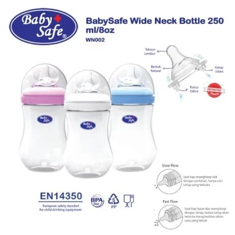 Botol Susu Bayi Baby Safe WN002 Wide Neck Bottle Botol 250ml bpa free botol susu newborn Botol Susu Bayi Botol Susu Anak
