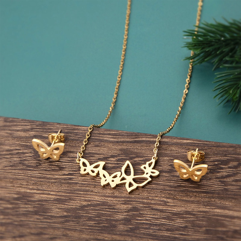 Baru Anti Karat Lucu Kupu-Kupu Pejantan Anting Liontin Kalung Wanita Set Perhiasan