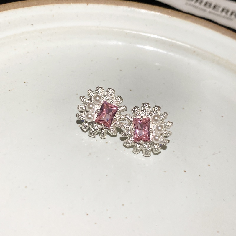 Anting Mutiara Merah Muda Korea Indah Bunga Ear Studs Ins Aksesori Keren