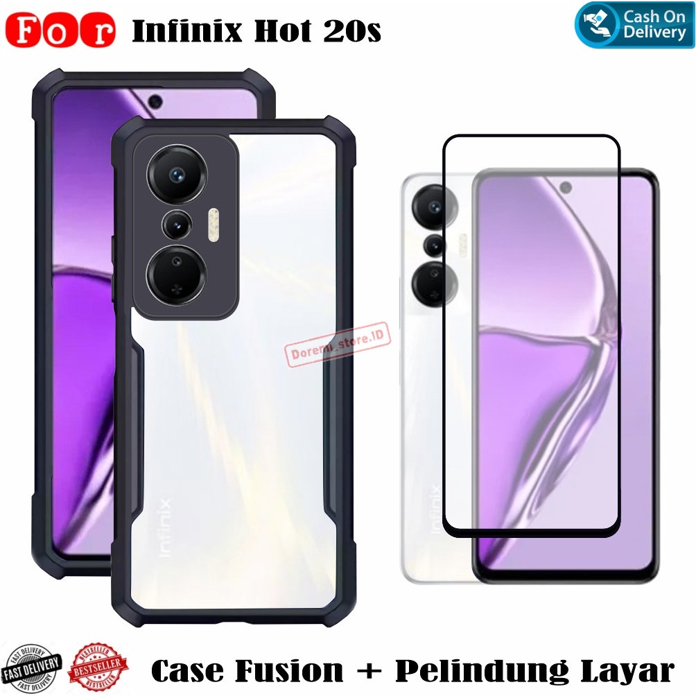 Casing Infinix Hot 20s Hard Case Shockproof Transparant dan Pelindung Layar