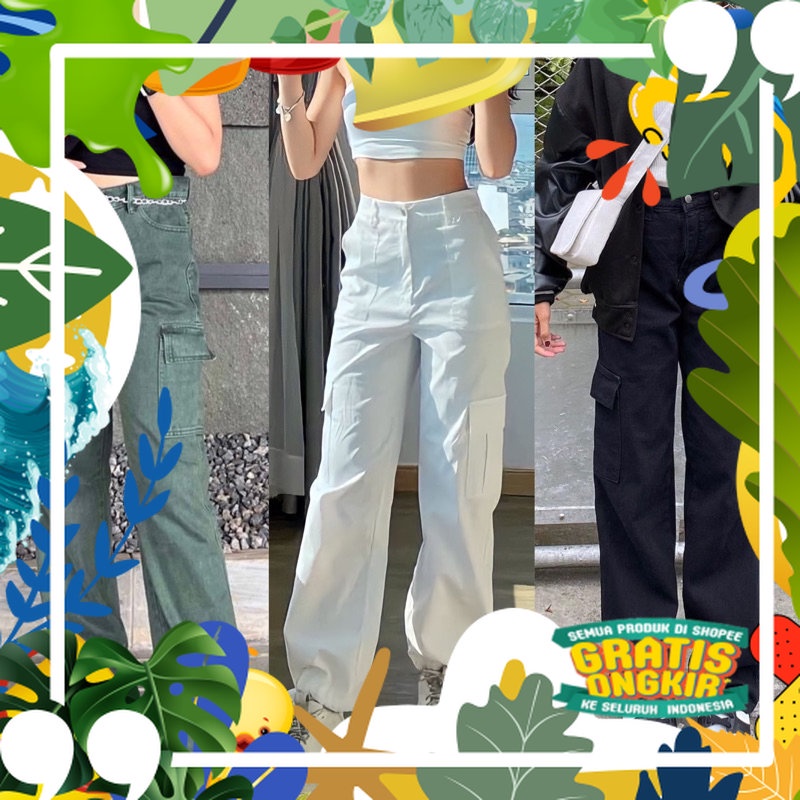 BAGGY JEANS CARGO // HIGHWAIST JEANS CARGO // CELANA JEANS CARGO/ Anakanak kado ultah merah pink ung