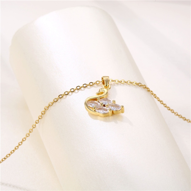 Fashion Kalung Emas Asli Kadar 375 Wanita Korea Zirkon Hias Swan Liontin Hadiah Pacar XL23023