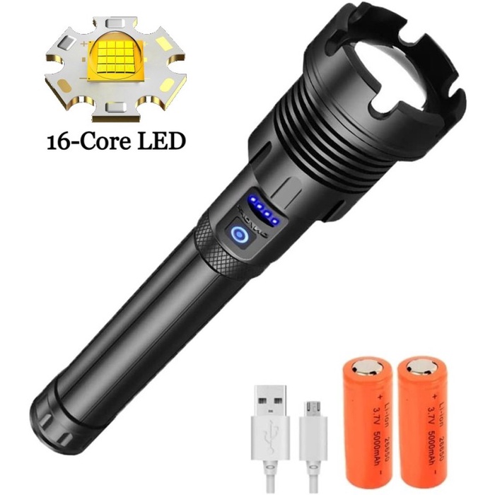 Senter Super Terang XHP160 16-Core LED Senter Ultra Kuat USB Isi Ulang - XHP160+COB