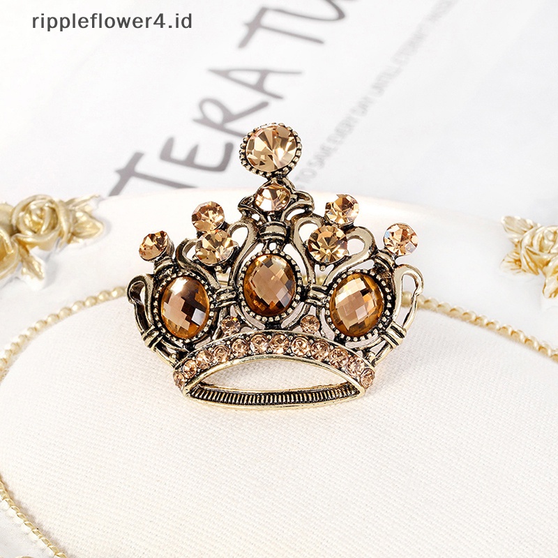 {rippleflower4.id} Bros Mahkota Kristal Vintage Aksesori Pakaian Halus Untuk Wanita Paduan Bros Pakaian Kerah Pin Gaya Klasik Pesta Kasual Bros Pin Hadiah~