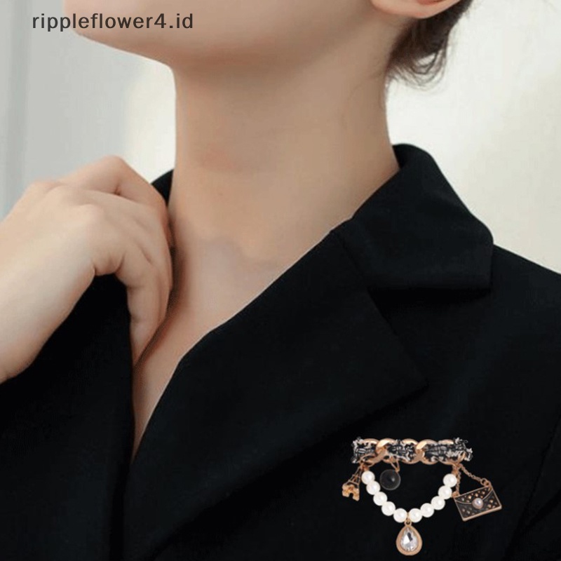 {rippleflower4.id} 1pc Bros Pewangi Aksesoris retro Wanita Mutiara Kristal Mewah Jaket pin  ~
