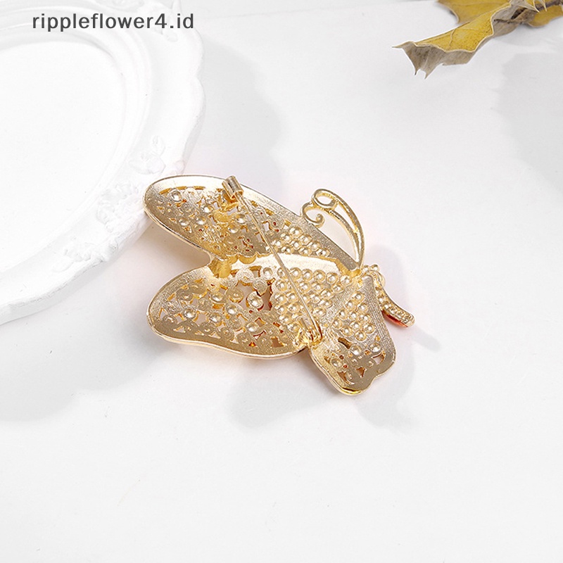 {rippleflower4.id} Fashion Berlian Imitasi Serangga Kupu-Kupu Bros Pin Wanita Pesta Pakaian Syal Perhiasan Aksesoris~