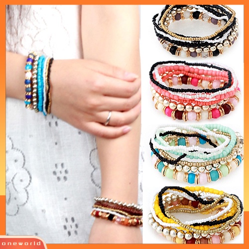 [WOD] 7lapis Manik-Manik Akrilik Bohemian Mixcolor Stretch Multilayer Fashion Gelang