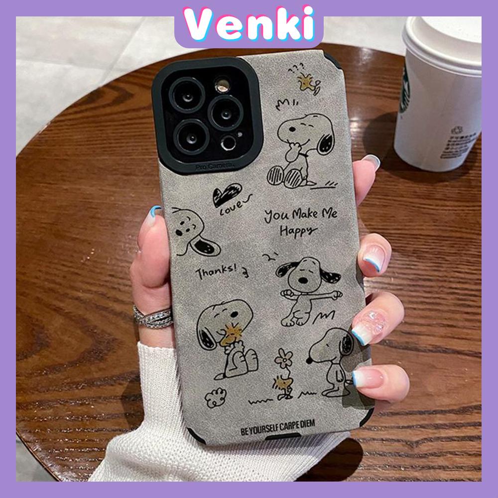 VENKI - Untuk iPhone 11 iPhone Case Kulit Dilaminasi Murid Mata Suede Phone Case Soft Shockproof Airbag Pelindung Kamera Lucu Kartun Anjing Kompatibel dengan iPhone 14 13 12 Pro XR