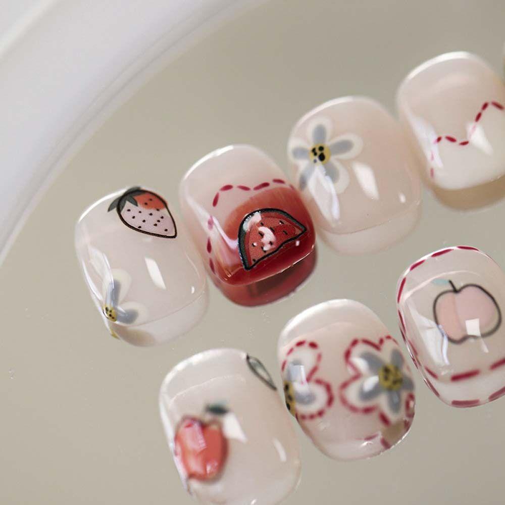 Agustina Kartun Stiker Kuku 3D Relief Perekat Diri Buah Strawberry Bear Dessert Dekorasi Kuku