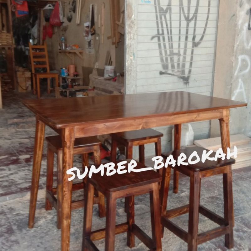 (022).  set meja makan meja cafe meja resto kaki bulat (1meja 4 kursi)