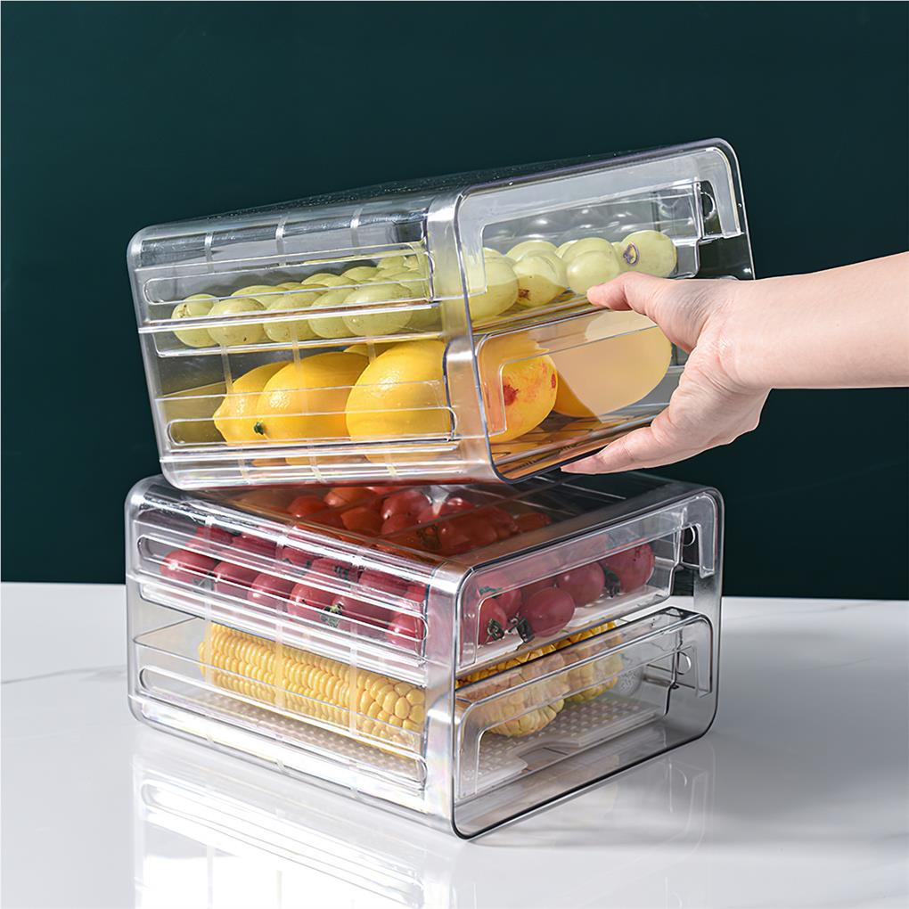 Kotak Penyimpanan Kulkas Stackable Hotel Restoran Sayur Buah Daging Organizer Laci Drainase Holder Case