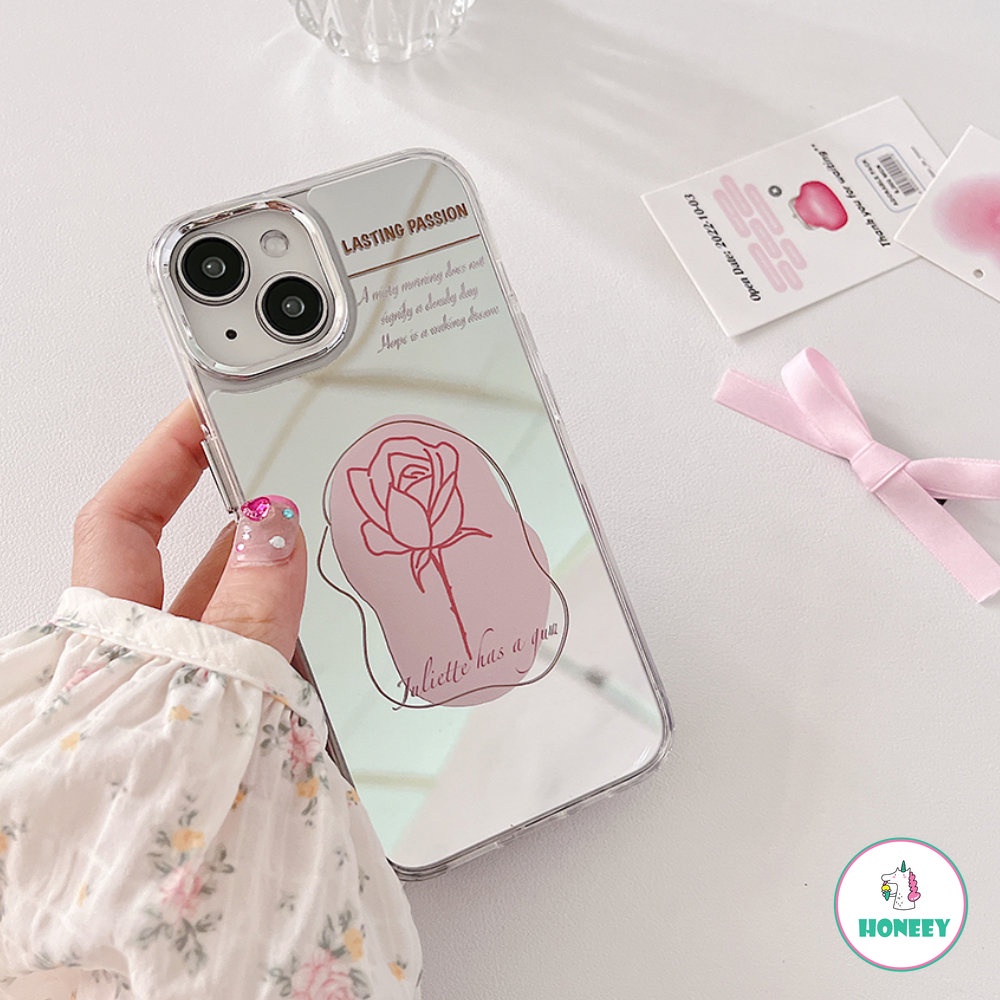 Sweet Pink Rose Makeup Mirror Phone Case Kompatibel Untuk iPhone 14 Pro 13 12 Pro Max11 Kreatif Shockproof Back Cover