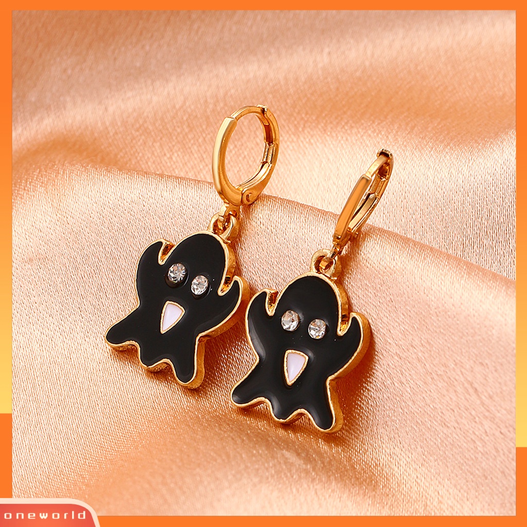 [WOD] 1pasang Liontin Hantu Halloween Anting Warna Permen Paduan Berlian Imitasi Wanita Enamel Anting Pesta Perhiasan