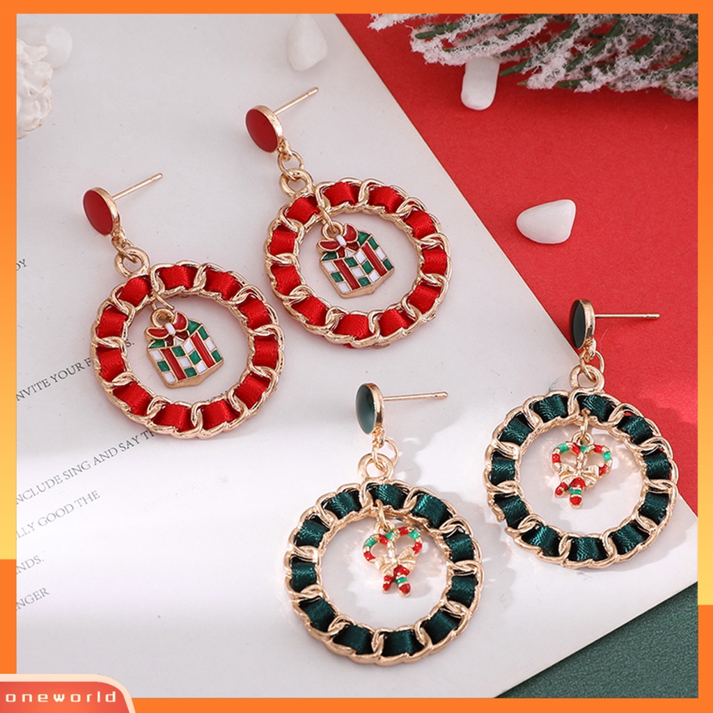 [WOD] 1pasang Menjuntai Anting Kartun Berlian Imitasi Mengkilap Tergabung Berkilau Dekorasi Festival Hadiah Natal Santa Claus Bell Xmas Pohon Liontin Stud Earrings Perhiasan Aksesoris