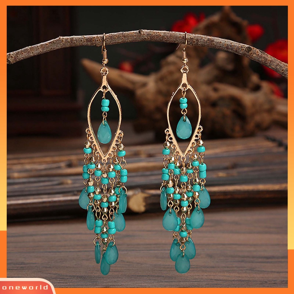 [WOD] 1pasang Anting Menjuntai Menawan Gaya Etnik Alloy Hollow Beads Rumbai Wanita Earrings Untuk Pesta