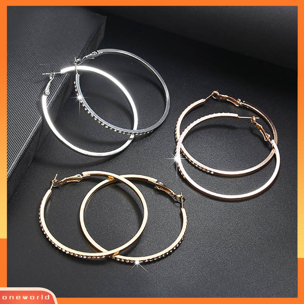 [WOD] 1pasang Anting Lady Hoop Berlian Imitasi Bulat Ringan Berkilau Wanita Earrings Untuk Belanja