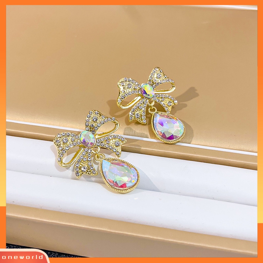 [WOD] Anting Menjuntai Warna-Warni Kristal Imitasi Tetesan Air Gaya Vintage Romantis Hadiah Mempesona Berlian Imitasi Ikatan Simpul Ear Studs Untuk Pesta