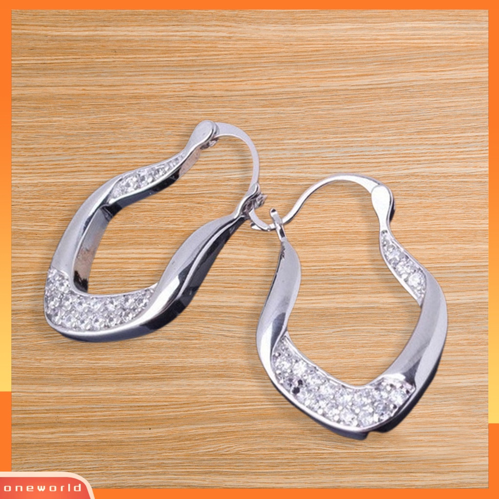 [WOD] Fashion Wanita Berlian Imitasi Bertatahkan U Bentuk Menjuntai Paduan Leverback Earrings Jewelry