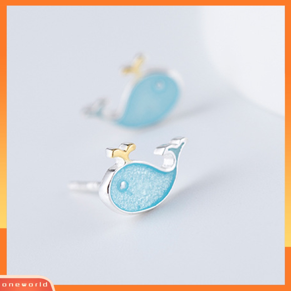 [WOD] 2pcs Ear Studs Bentuk Ikan Paus Liontin Telinga Fashion Lapis Perak Tidak Alergi Untuk Pacaran