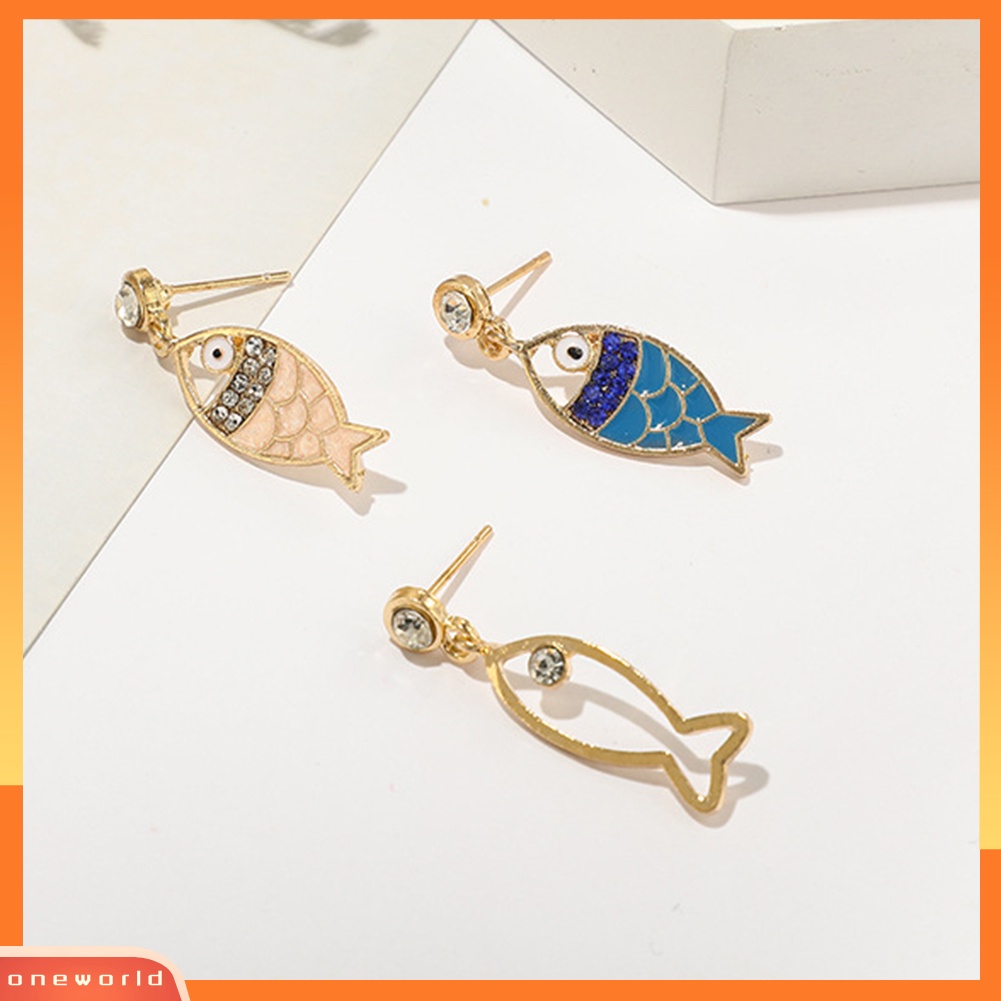 [WOD] 3pcs/set Bohemian Berongga Ikan Berlian Imitasi Pesona Stud Anting Wanita Perhiasan Hadiah