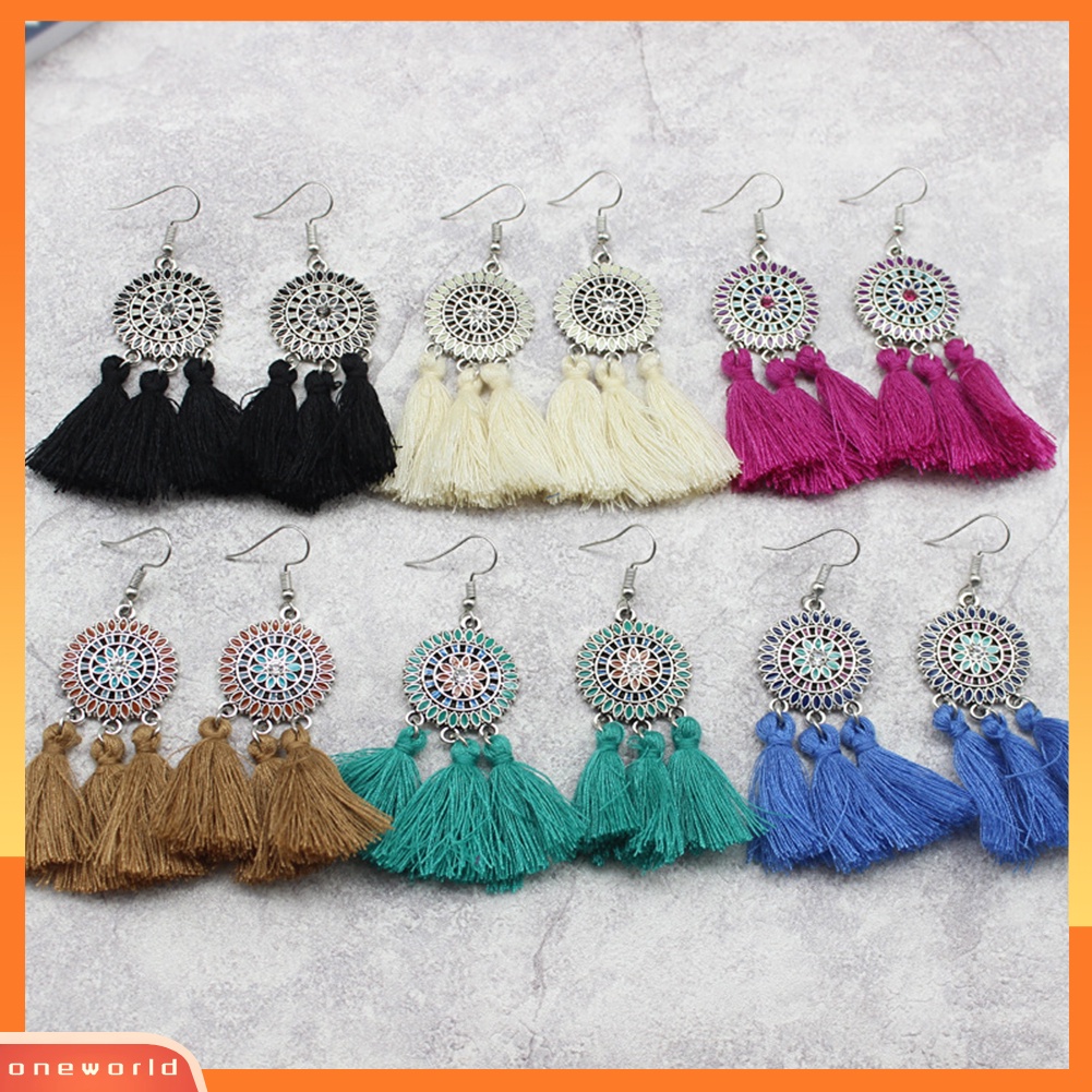 [WOD] Boho Bunga Matahari Rumbai Panjang Menjuntai Statement Earrings Ear Hook Wanita Perhiasan