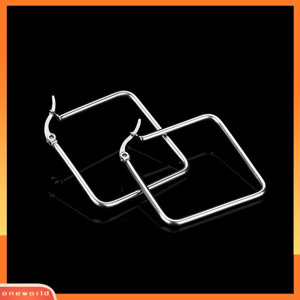 [WOD] Anting Kait Hoop Persegi Berlebihan Anting Lingkaran Persegi Bahan Stainless Steel Untuk Pub