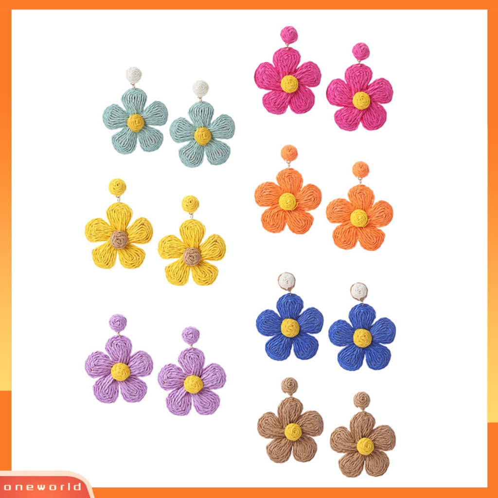 [WOD] 1pasang Anting Wanita Bunga Warna Cerah Perhiasan Gaya Liburan Floral Drop Earrings Untuk Pantai