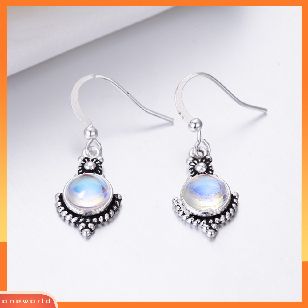 [WOD] Wanita Elegan Faux Moonstone Hook Earrings Perhiasan Pesta Valentines Pesona Hadiah