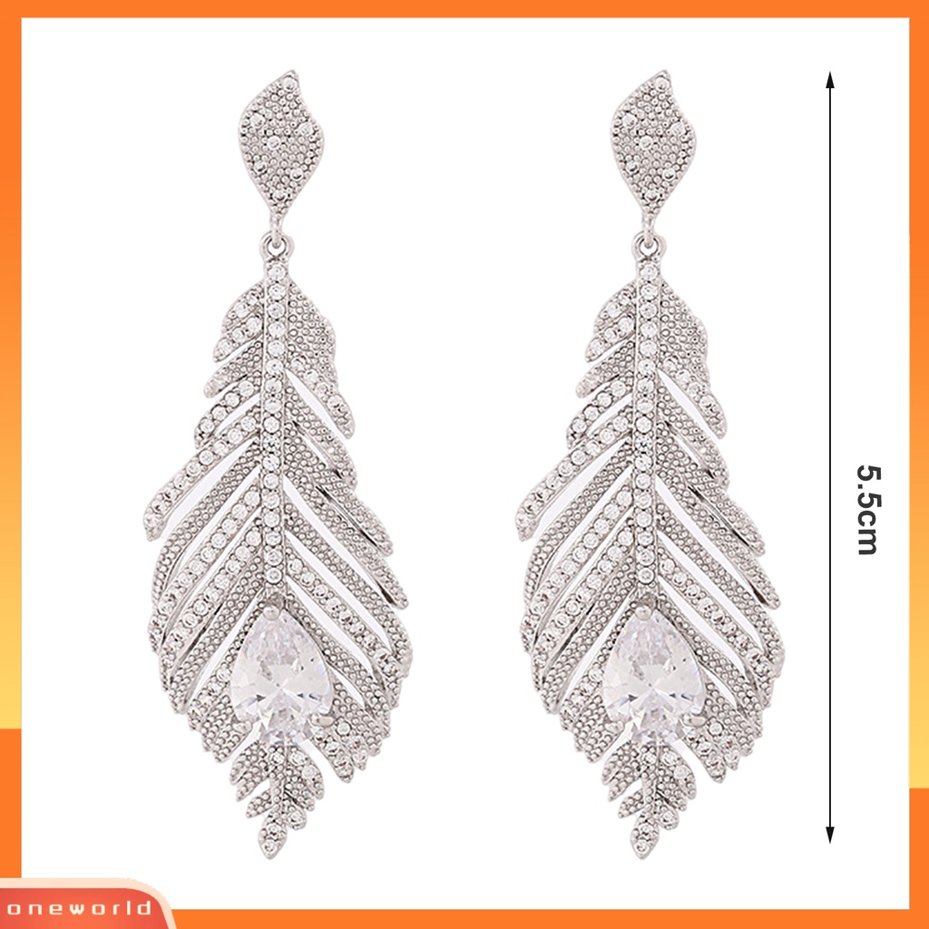 [WOD] 1pasang Anting Menjuntai Daun Pisang Shiny Cubic Zirconia Hollow Out Stud Earrings Untuk Pernikahan