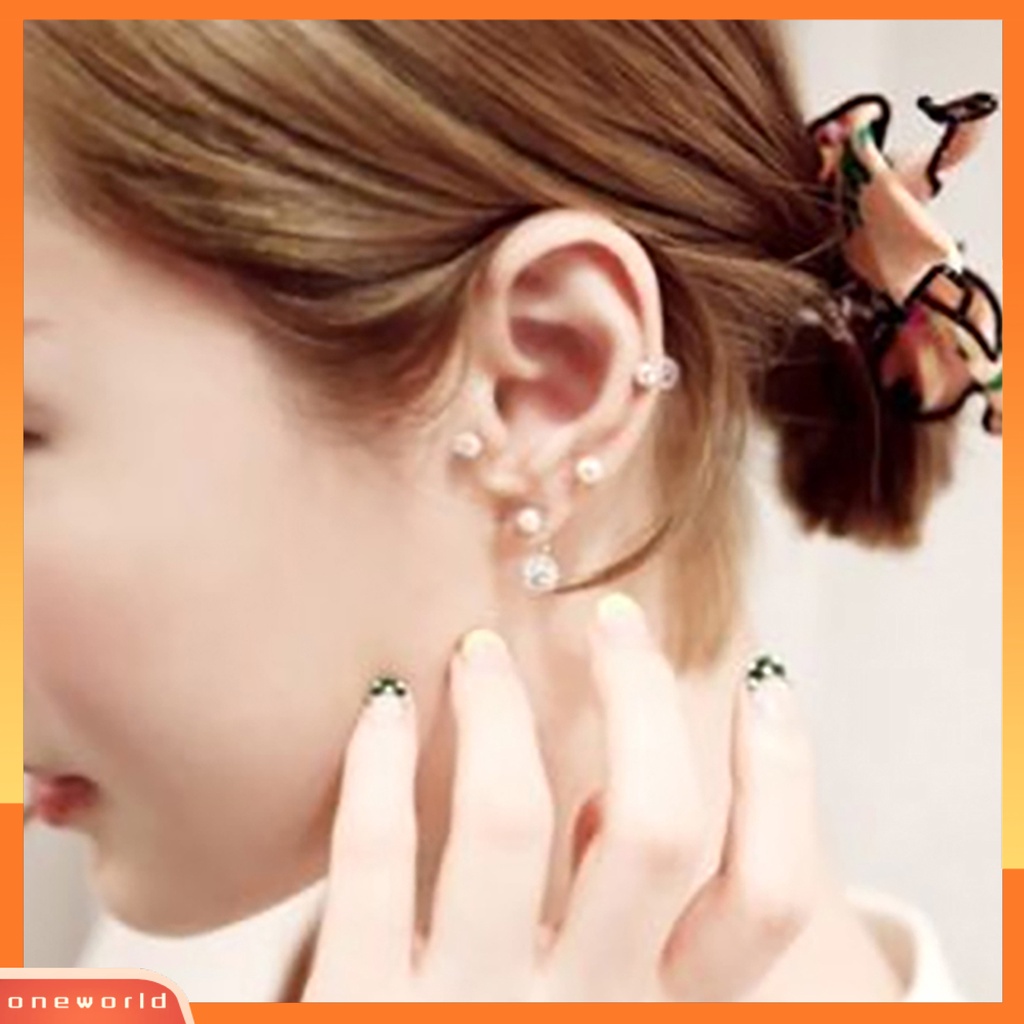 [WOD] 1pasang Ear Studs Faux Pearl Decor Jewelry Alloy Wanita Anting Tusuk Depan Belakang Untuk Pesta Ulang Tahun