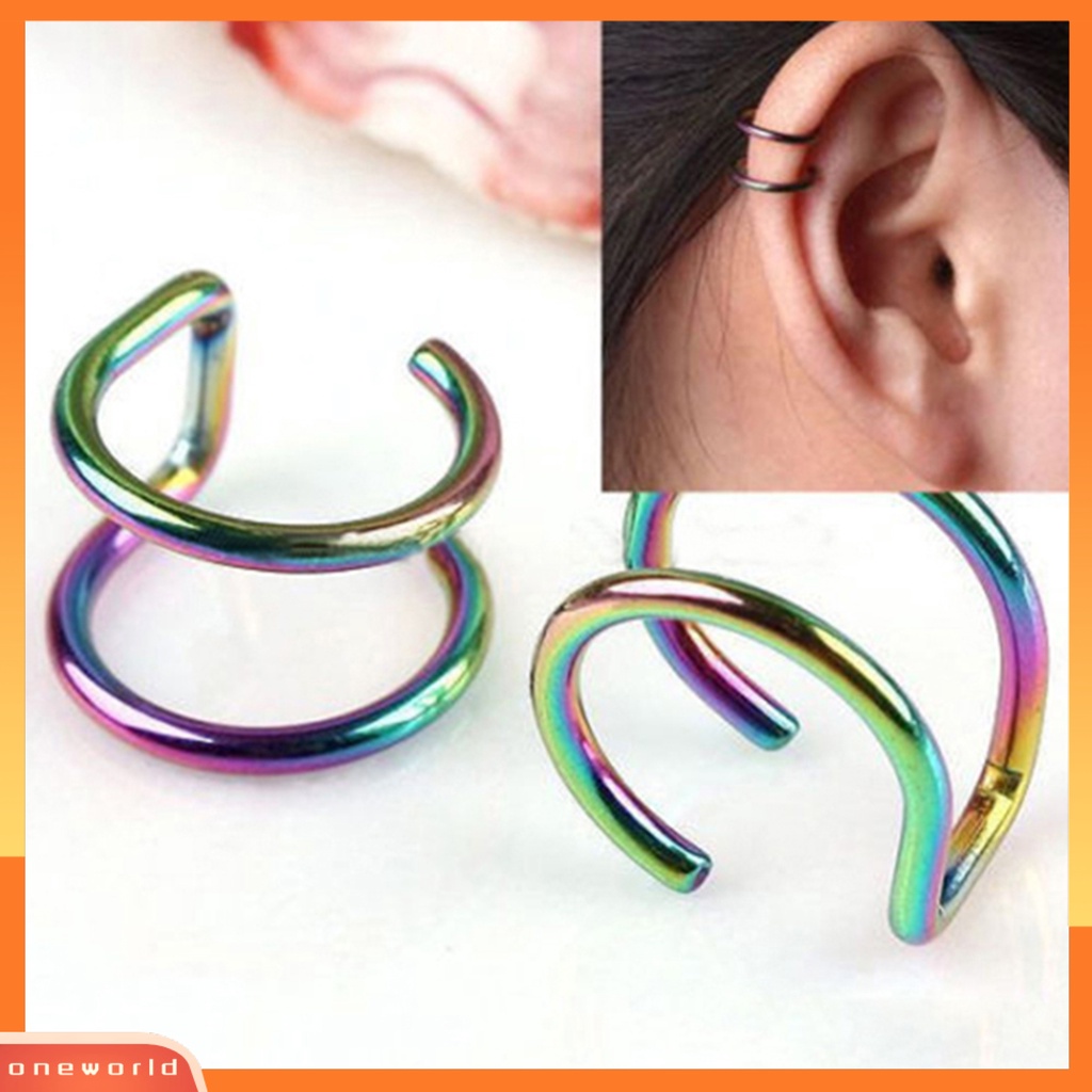 [WOD] Ear Clip Cuff Keren Non Piercing Anting Tulang Rawan Palsu Stainless Steel 2baris Untuk Bar