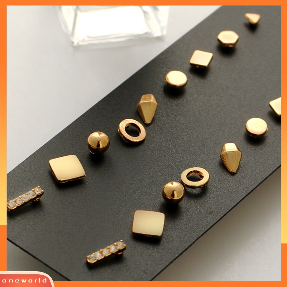 [WOD] 9pasang Fashion Wanita Punk Persegi Segitiga Bulat Geometris Stud Anting Set