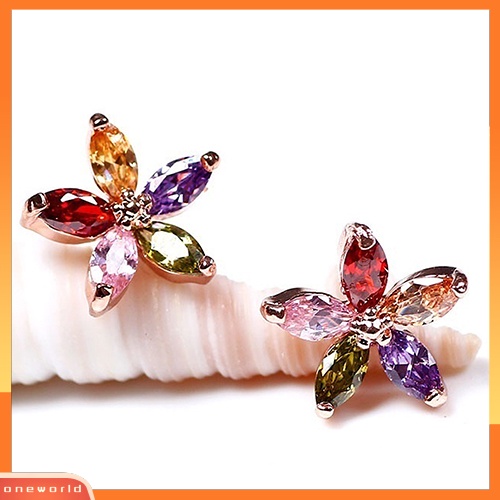 [WOD] Fashion Wanita Cantik Multicolor Zirkon Bunga Telinga Studs Earrings Perhiasan