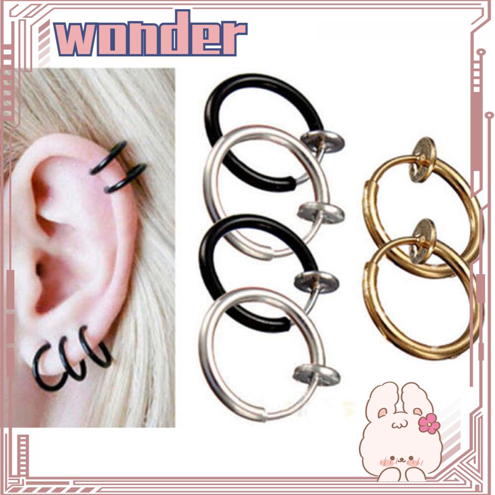 Wonder 2pcs Cincin Non Piercing Klip Telinga Fashion 3warna Tulang Rawan Telinga