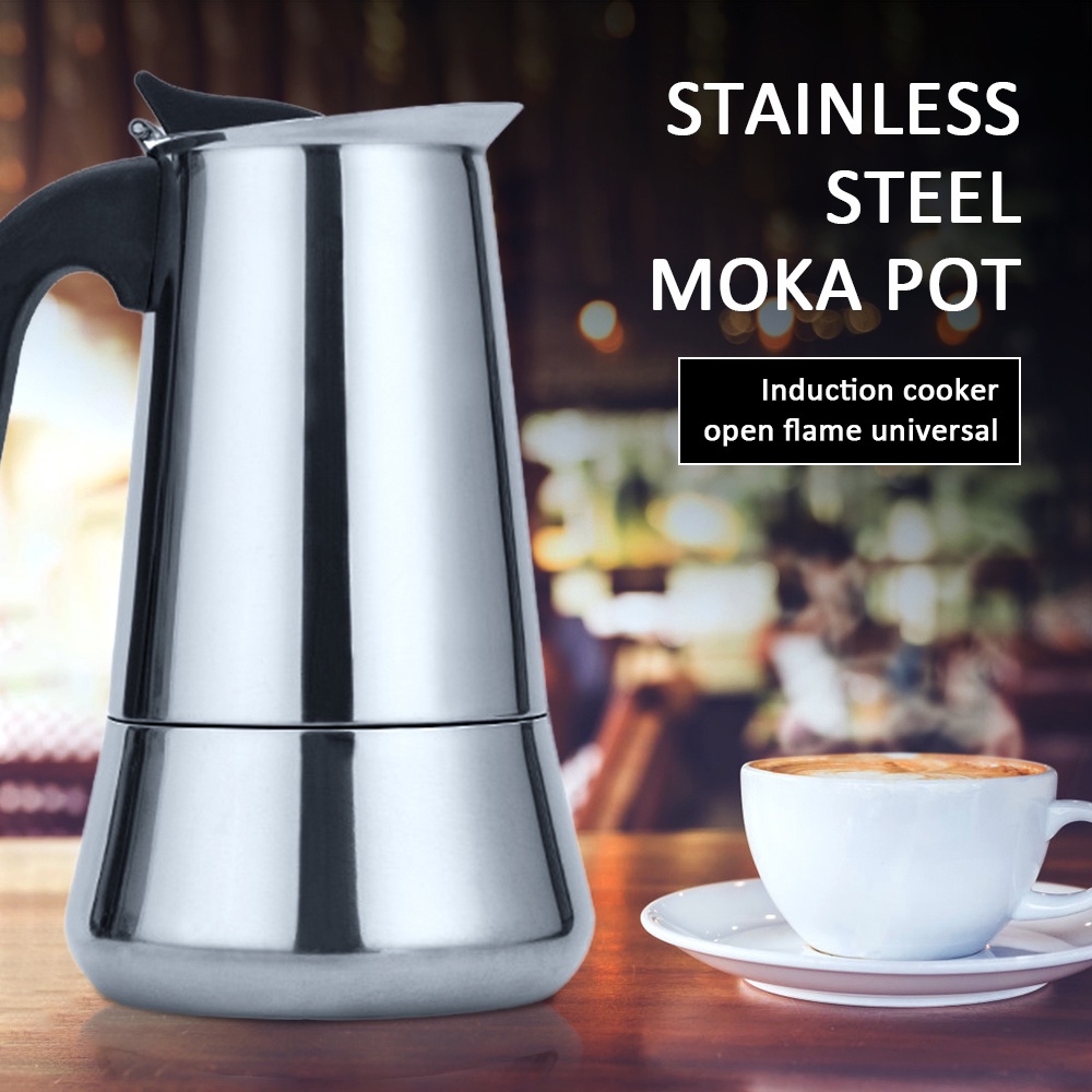 Pot Stainless Steel Moka Pot 2/4/6/9/12 Cangkir, Pembuat Kopi Stovetop, Filter Stainless Steel, Alat Pembuat Kopi Espresso Italia untuk Dapur