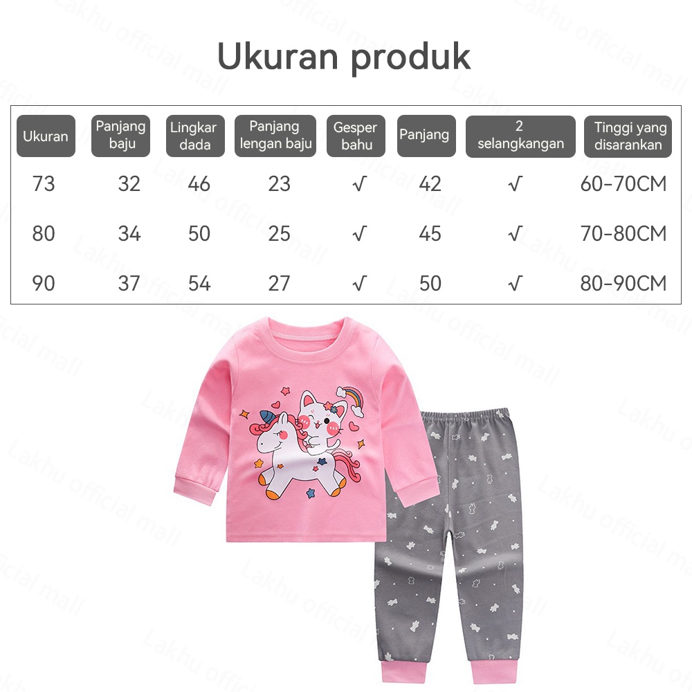 Lakhu Baju Tidur Anak Setelan Set Piyama Bayi Anak Lengan Panjang Bahan Lembut Import