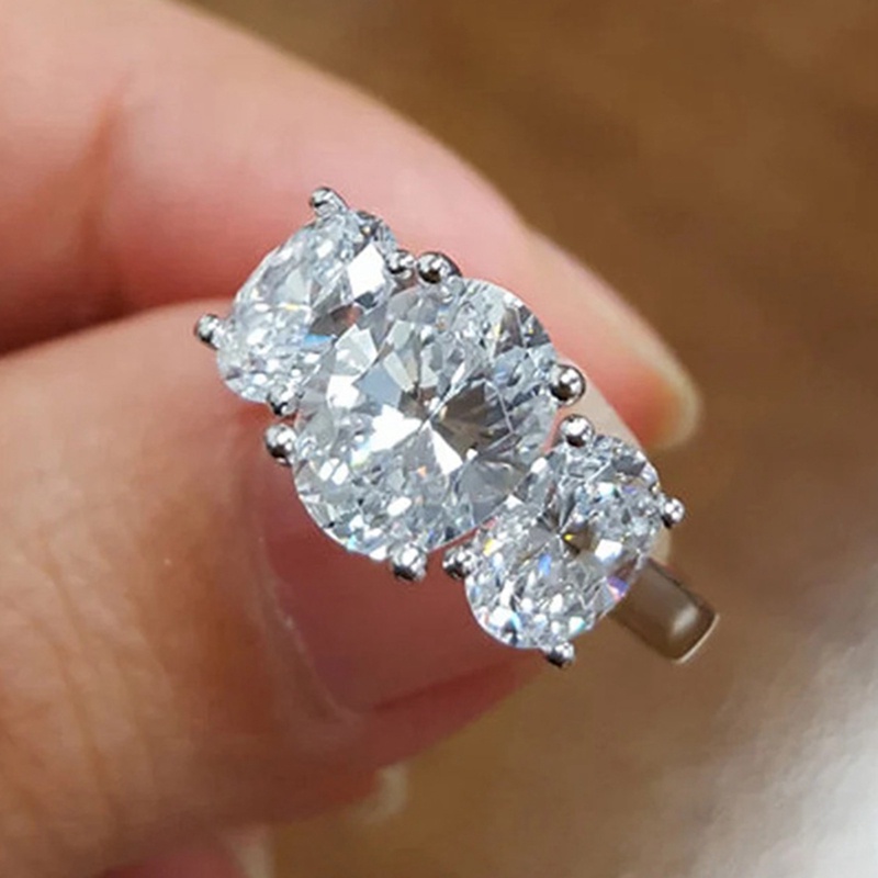 Fashion Wanita Oval Besar Cubic Zirconia Disepuh Tunangan Lamaran Jari Cincin