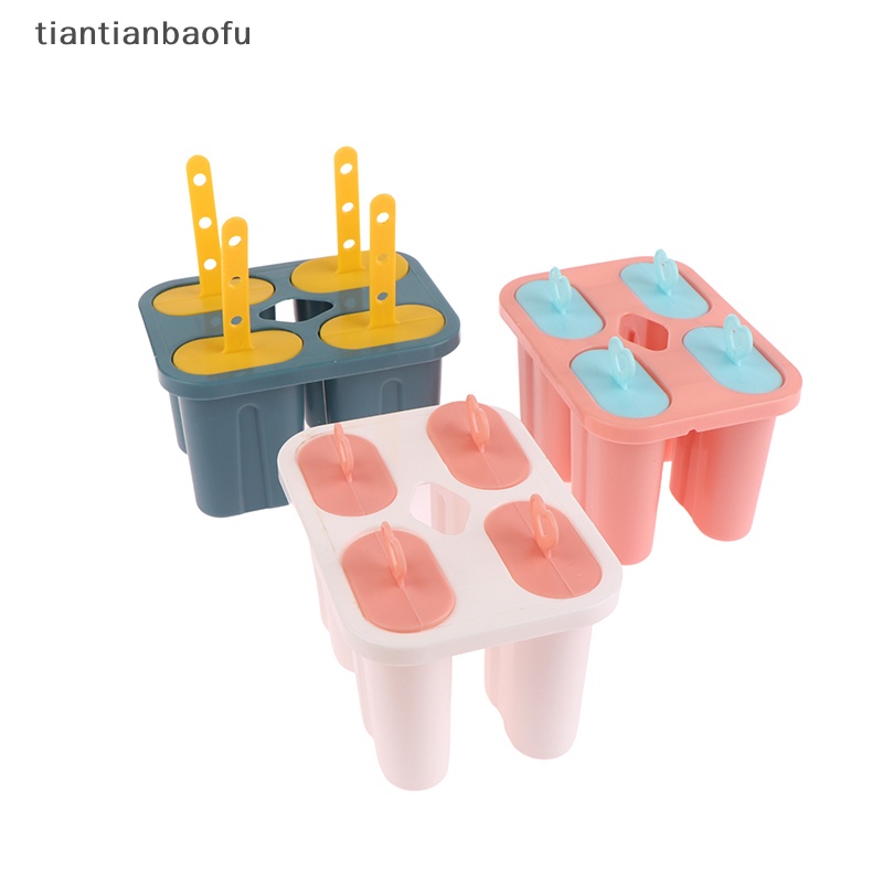 [tiantianbaofu] Cetakan Es Krim Frozen Plastik Juice Popsicle Maker Lolly Mould 4sel Butik