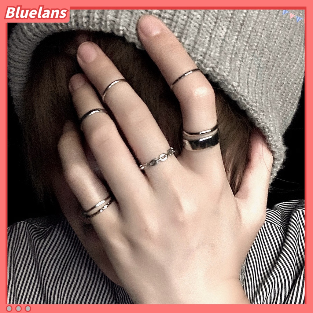 [BLS] 7pcs /set Wanita Knuckle Rings Geometris Bukaan Adjustable Hip Hop Stackable Finger Rings Untuk Pesta Club Cosplay