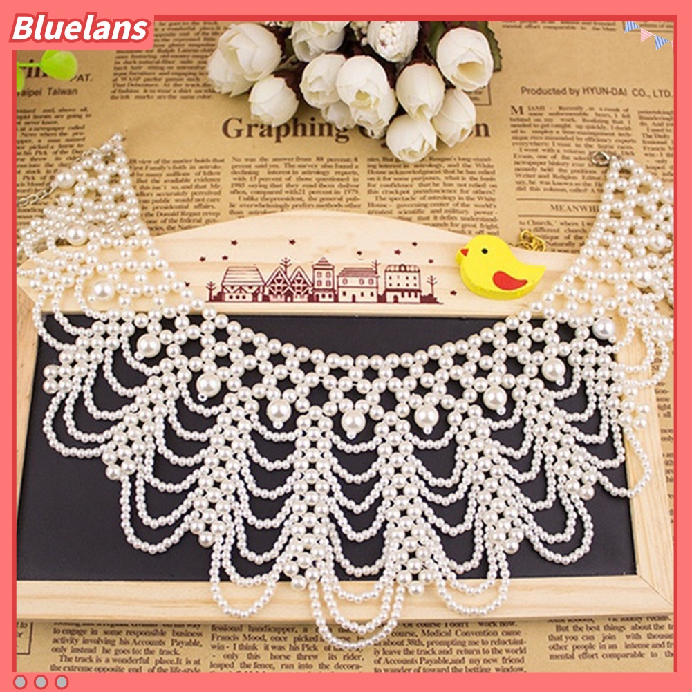 [BLS] Wanita Elegan Melubangi Mutiara Imitasi Choker Bib Collar Statement Necklace