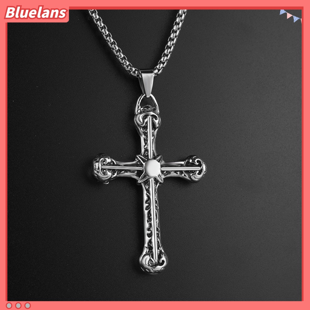 [BLS] Pria Vintage Titanium Steel Salib Yesus Liontin Rantai Kalung Pesta Perhiasan Hadiah