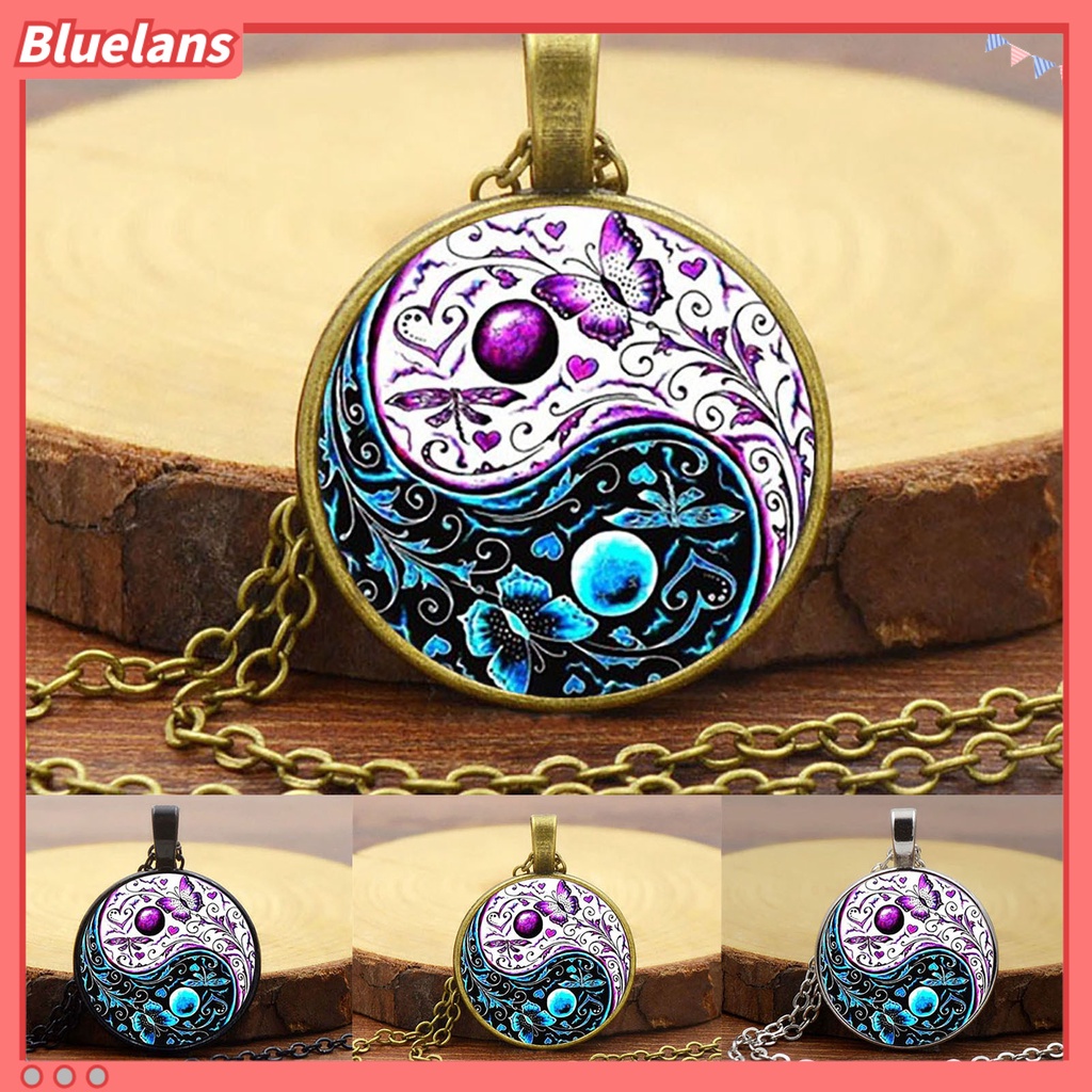 [BLS] Tai Chi Liontin Unisex Kalung Gaya China Fashion Jewelry Kalung Sweater Motif Kupu-Kupu Dua Warna Untuk Halloween