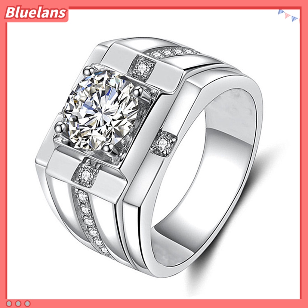 [BLS] Cincin Zirkon Bersinar Geometris Berlian Imitasi Hias Electroplating Hypoallergenic Dekorasi Perhiasan Pria Pertunangan Terbuka Jari Cincin Band Untuk Hadiah