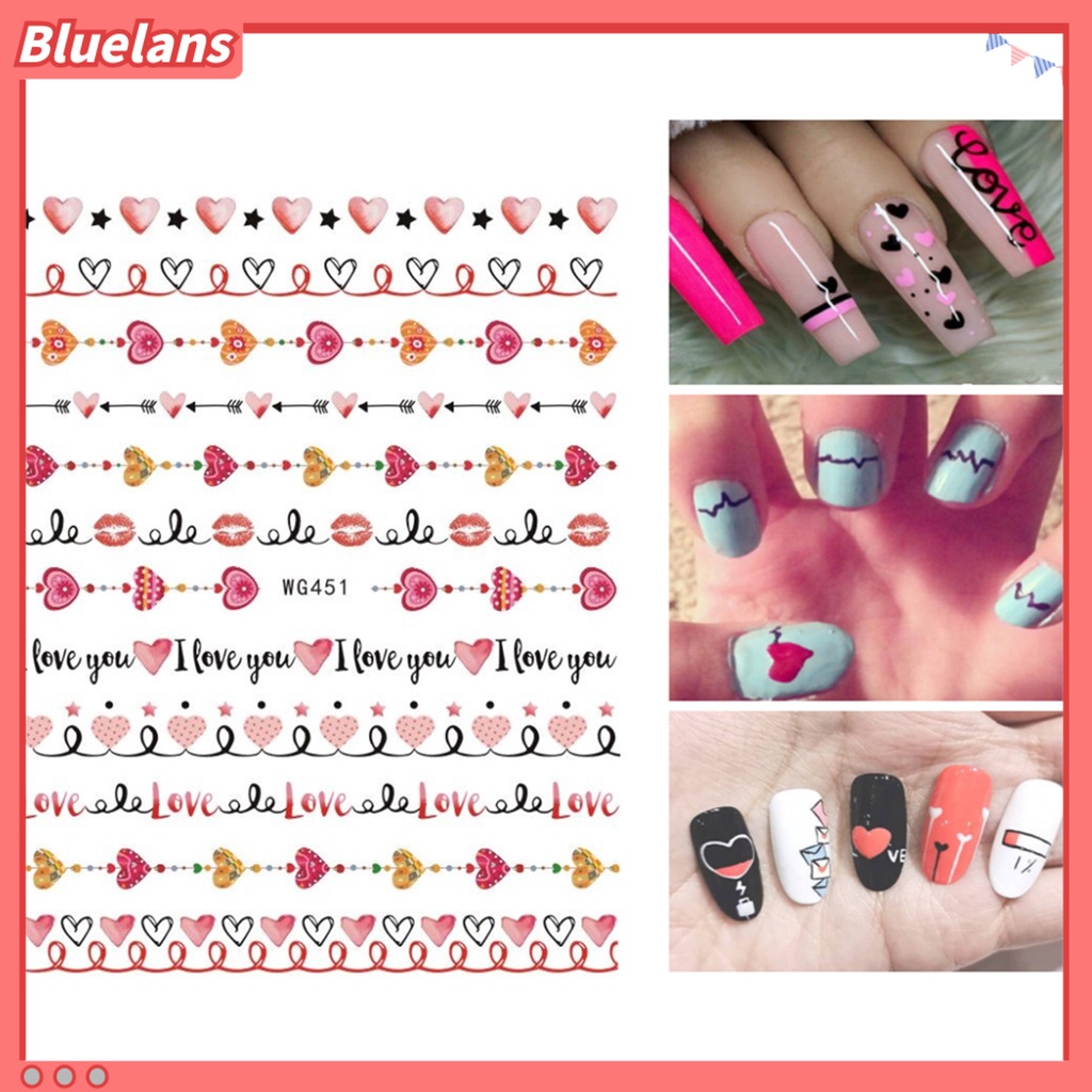 [BLM] Stiker Kuku Romantis Warna-Warni Perekat Diri Kuat Lengket Dapat Dilepas Hias DIY Valentines Day Heart Red Lip Series Nail Art Decal Untuk Salon