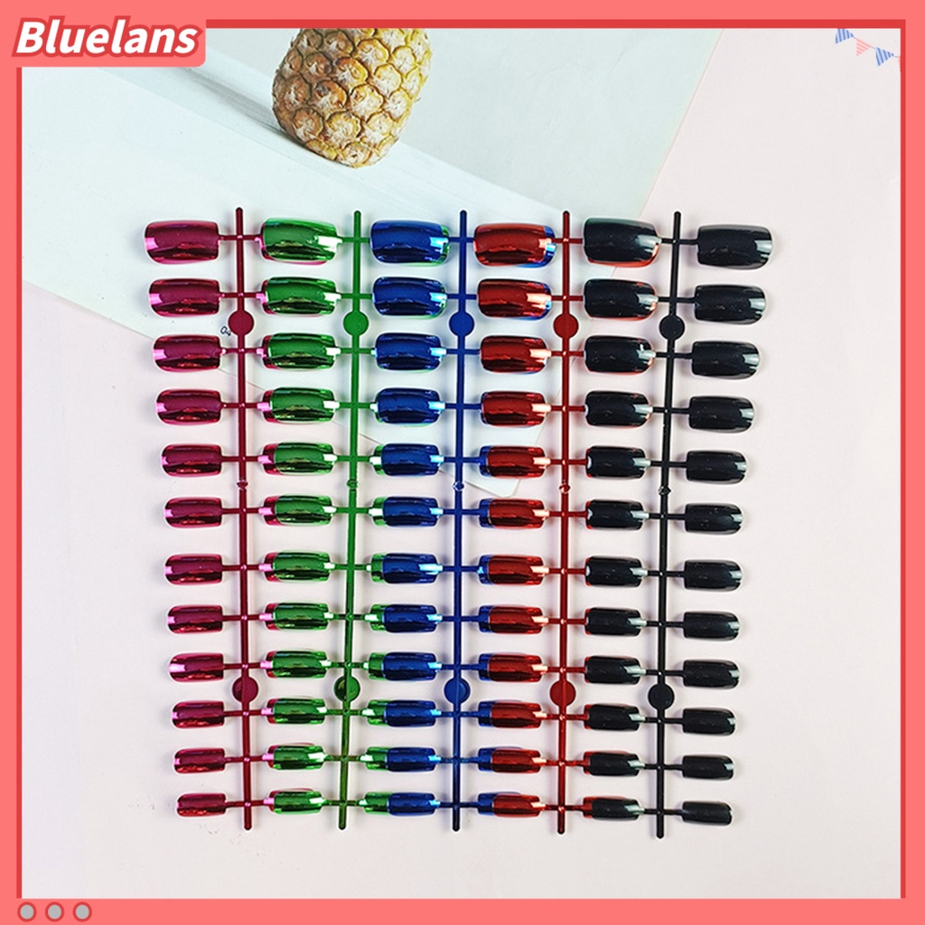 [BLM] 24pcs /Set Kuku Palsu Tahan Lama Penuh Penutup Memudar Tinggi Gloss DIY Warna Solid Kepala Datar Panjang Dilapisi Kuku Palsu Tip Pasokan Wanita