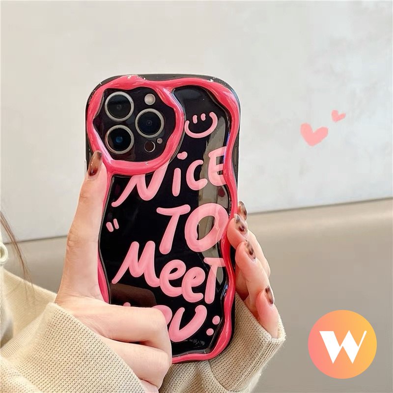 Telepon Kompatibel Untuk IPhone 7plus 11 14 13 12 Pro Max6 7 6s 8plus Se2020Xr X XS Max Ins Fashion Art Huruf Smile 3D Wavy Curved Edge Shockproof Airbag Glossy Tpu Soft Case