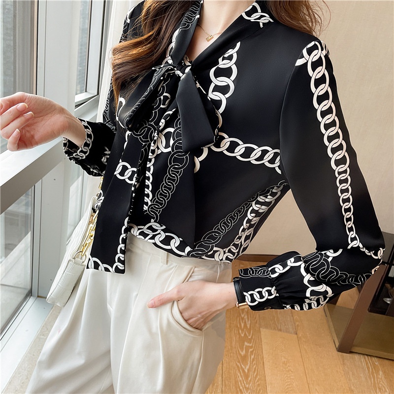 CHUBBI Top Blouse Kemeja Loose Perempuan Fashion Korea Ikat Pita