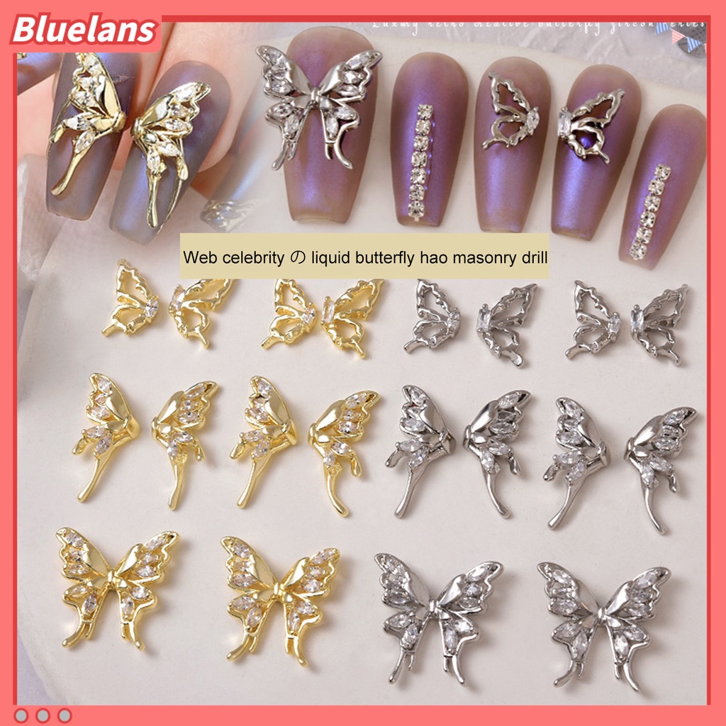 [BLM] 1pc Pesona Kuku Cubic Zirconia Shiny Tiga Dimensi Glitter Anti Jatuh DIY Nail Art Hadiah Butterfly Splicing Wing Nail Art Perhiasan Untuk Wanita