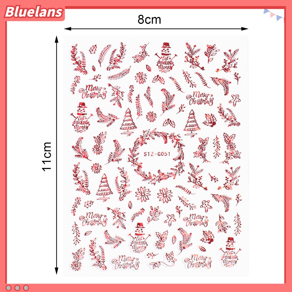 [BLM] Stiker Nail Art Elk Snowflake Snowman DIY Desain Manicure Natal Perekat Kuku Decals Decor Untuk Pesta